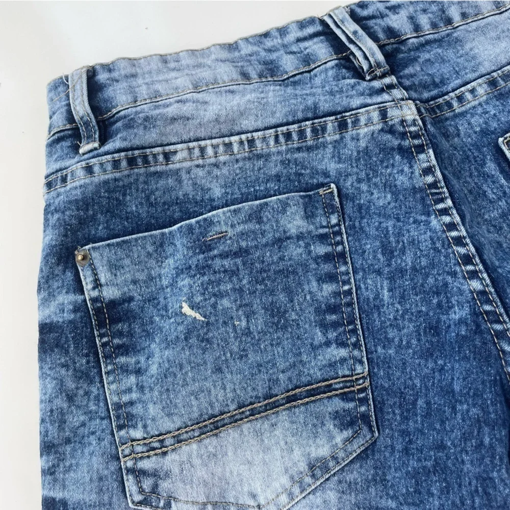 South Pole Men's Blue Acid Washed Slim Denim Jean Shorts Size 30